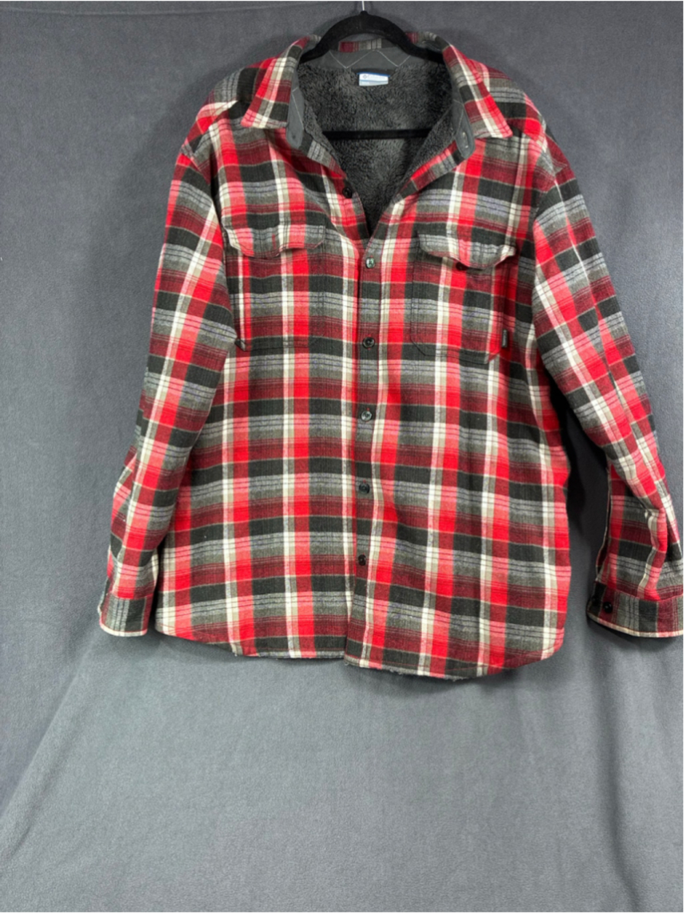 Mens Columbia Sherpa-Lined Plaid Flannel Shirt XL Red Black